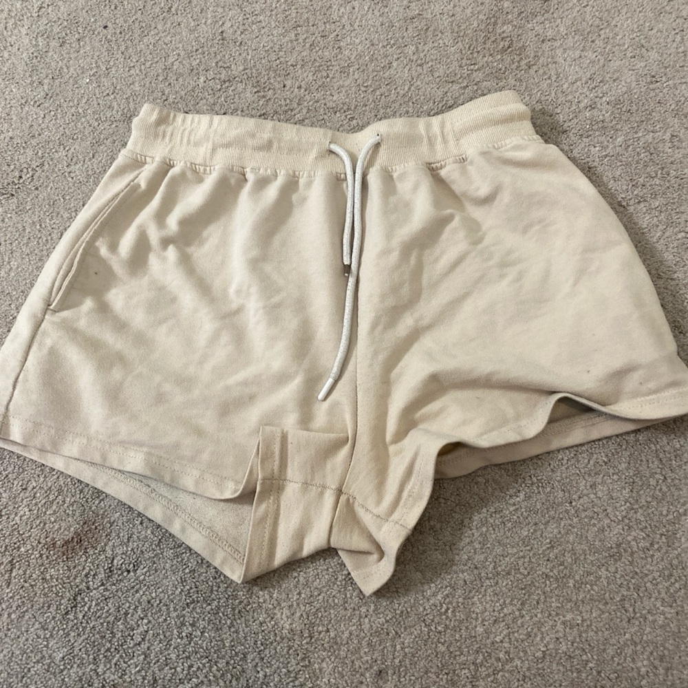 Tan cream colored sweat shorts high waisted